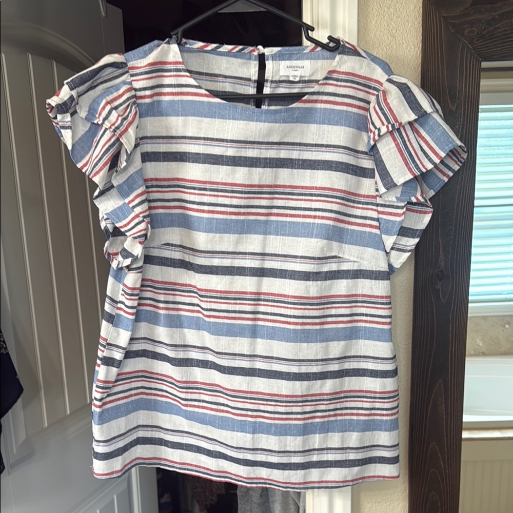 Striped Ruffle Sleeve Blouse